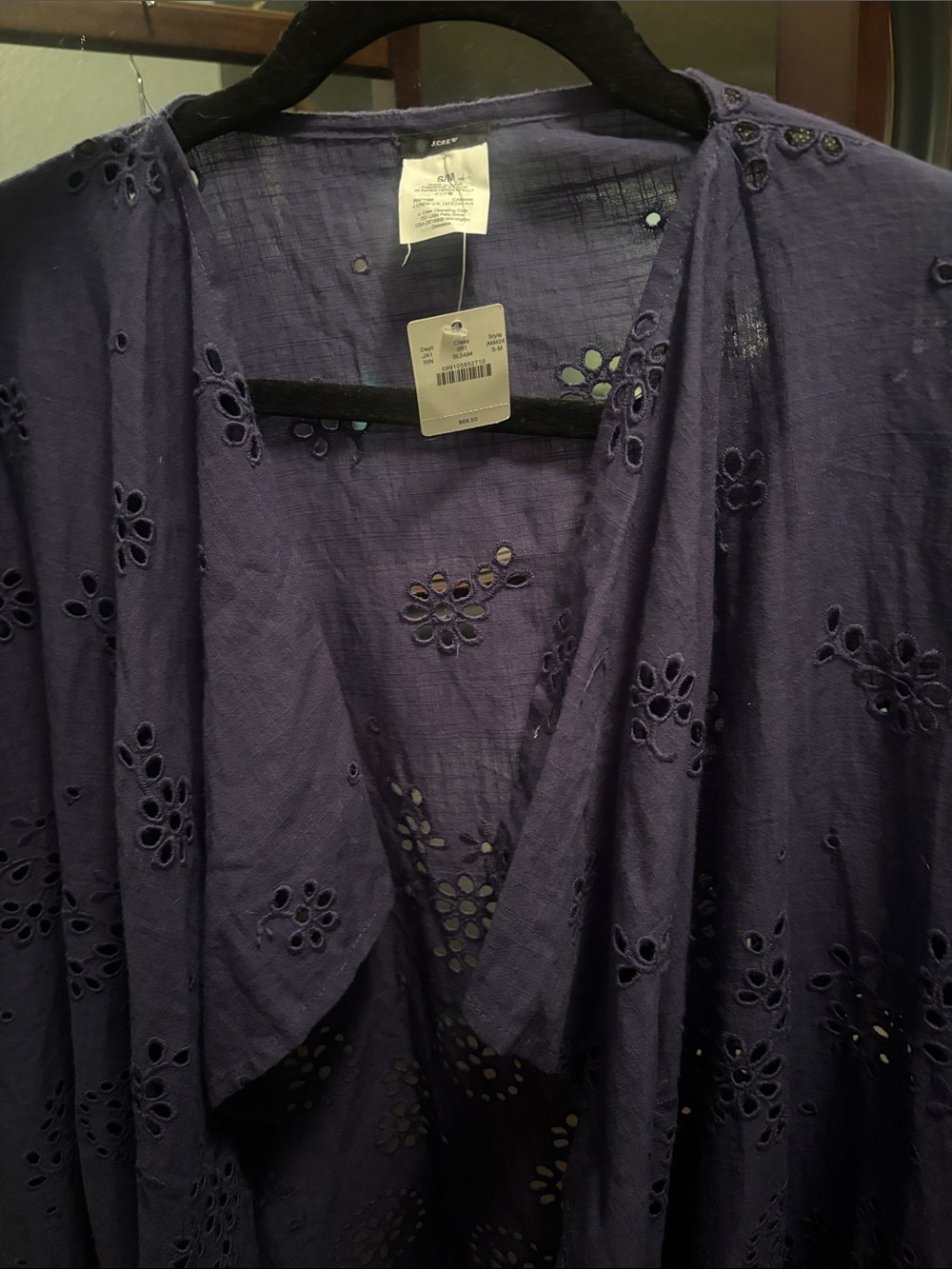 J. Crew Navy Eyelet Floral Kimono